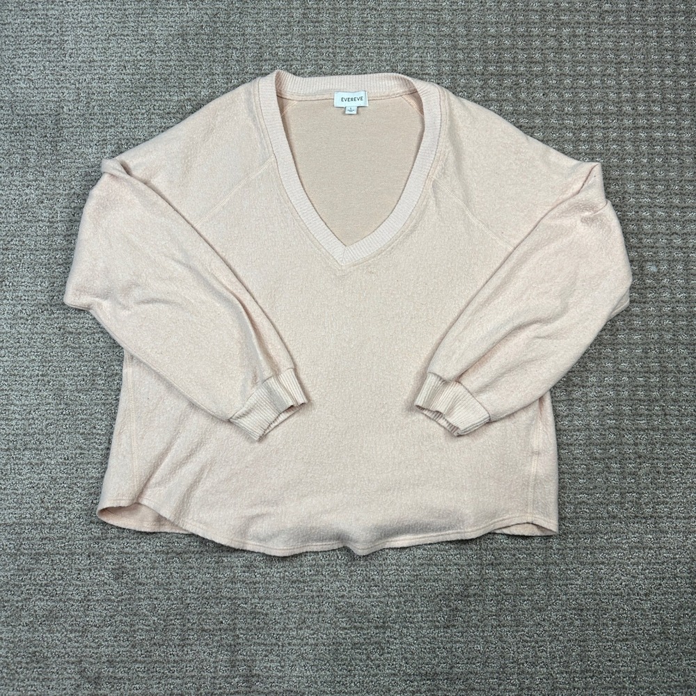 Evereve Womens V-Neck Raglan Sweatshirt Peach Heathered Knit Size L Made in USA